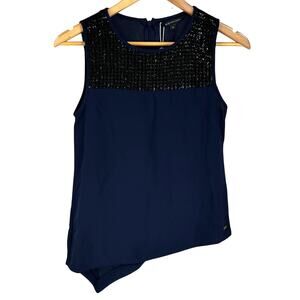 AX Armani Exchange Asymmetrical Rhinestone Top Navy Women's Size XS NWOT FLAW